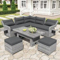 Canapé d'angle d'extérieur en rotin avec table réglable et fauteuils inclinables