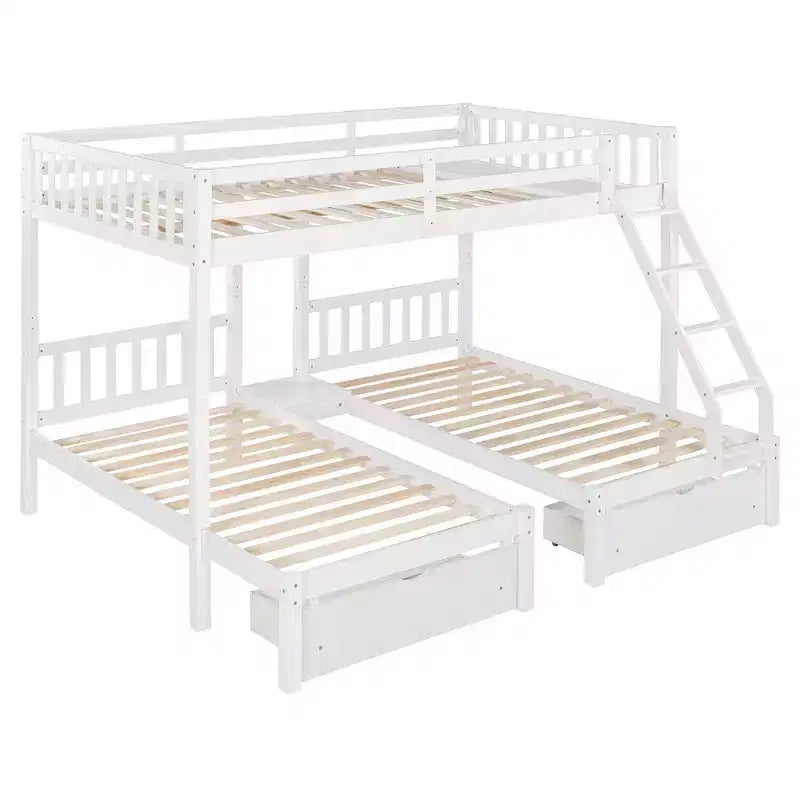 Lit superposé Triple (grand lit en haut, lits jumeaux en bas) avec 2 tiroirs de rangement, en bois, peut être séparé en 3 lits individuels