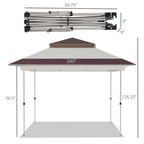 Outsunny 12 x 12 Tonnelle escamotable Pare-soleil Tente instantanée pliable avec filet latéral en maille, Hauteur réglable sur 3 niveaux