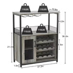 Meuble Bar à Vin Industriel Gris à 3 Niveaux (12+ Bouteilles) 91,4 cm H x 61 cm L x 38,1 cm P, Casier Détachable, 9 Supports à Verres et Étagères Réglables pour Maison/Bar