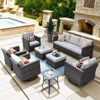 Ovios Tampa Ensemble de meubles de patio extérieur 8 pièces en osier avec canapé, fauteuils pivotants et coussins