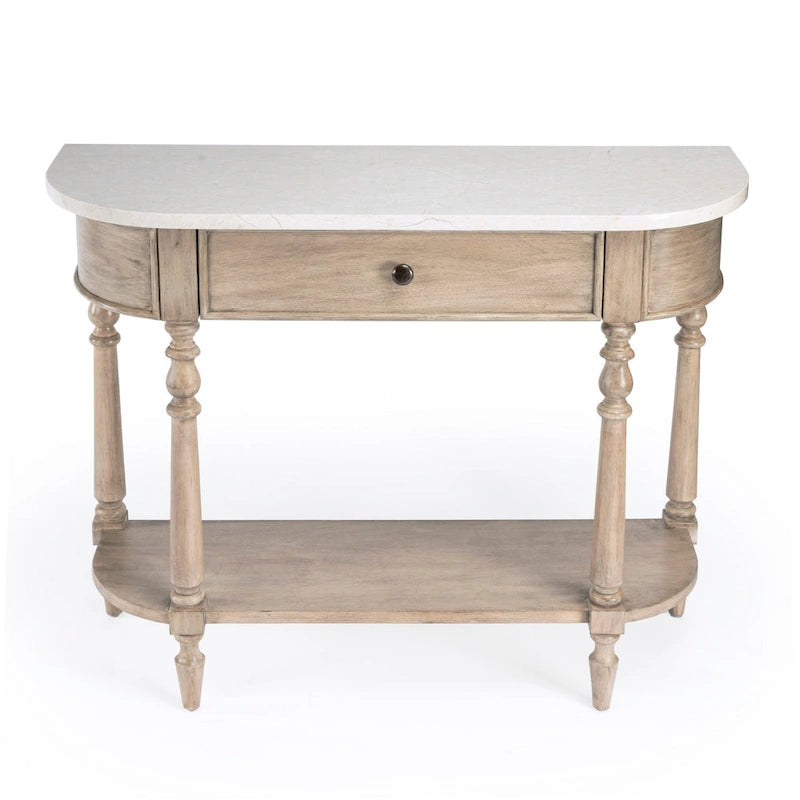 Console plateau marbre – Marron clair / Gris / Noir délavé, Demi-lune, Assemblage 1 personne