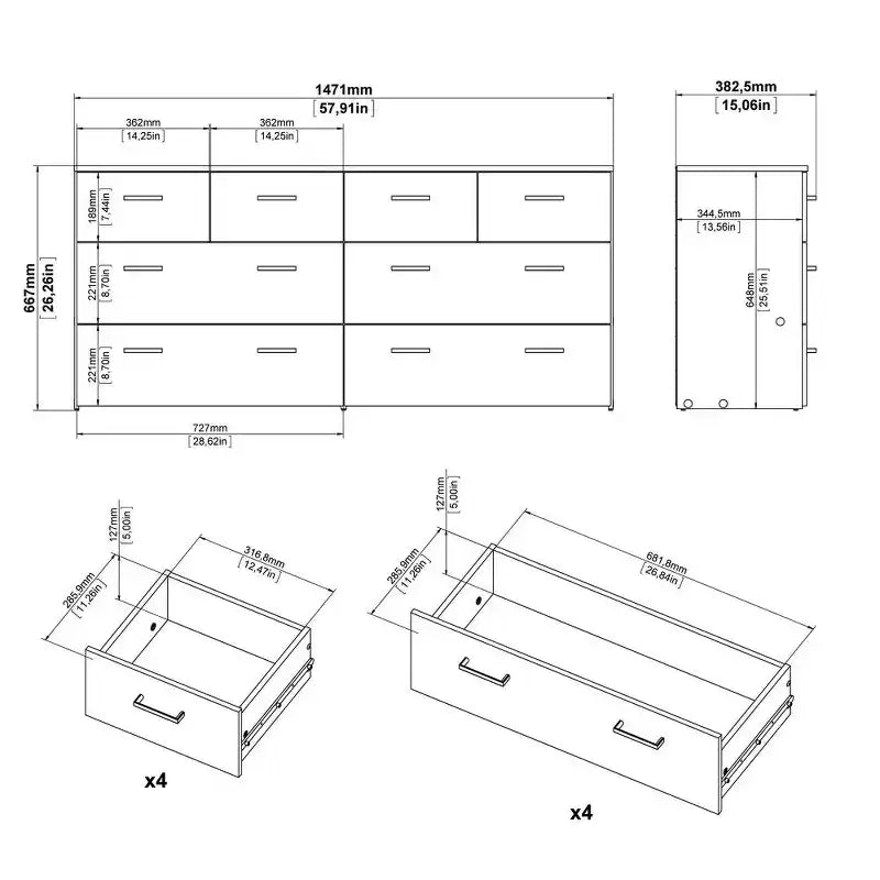 Tvilum, Commode double à 8 tiroirs chêne structure/blanc