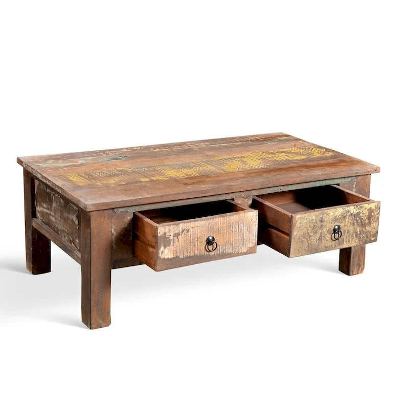 Table basse en bois ancien recyclé fabriquée à la main (Inde)