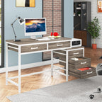 Bureau d'ordinateur réversible avec 5 tiroirs, bureau de travail à domicile avec caisson de rangement pour dossiers et support pour imprimante