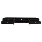 Meuble TV pour téléviseur de 95 pouces, console média extra-longue avec 2 portes et 4 tiroirs, grand meuble de rangement TV avec portes en verre cannelé