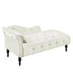 Chaise longue moderne de 154 cm avec revêtement en velours, boutons capitonnés, pieds en bois massif et clous de tapissier