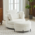 Fauteuil d'appoint pivotant rembourré 42,3 W avec 4 oreillers et pouf de rangement demi-lune
