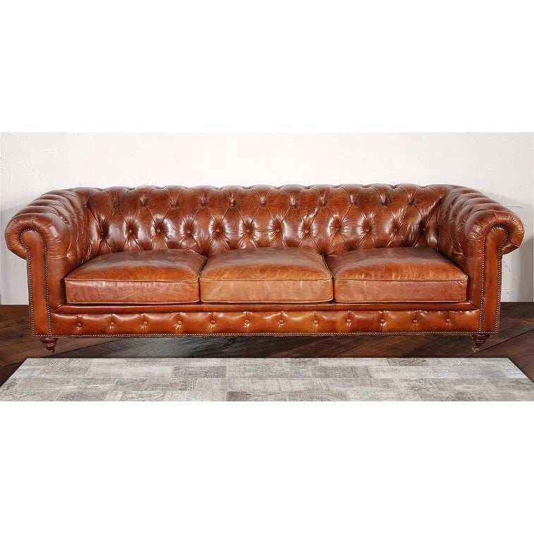 Canapé chesterfield capitonné Pasargad Home Paris Club, marron - 28,7 H x 97,2 L x 39 P