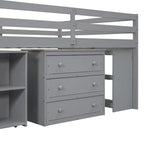 Lit mezzanine double avec bureau rétractable et 3 tiroirs, lit mezzanine en bois avec escalier de rangement et étagères