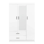 Armoire penderie 3 portes avec miroirs, étagères et 2 tiroirs