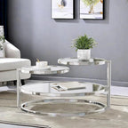 Table basse ronde en verre trempé à 3 niveaux avec plateau rotatif à 360 degrés