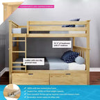 Lit superposé en bois massif pour enfants avec tiroirs de rangement