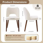 Chaises de salle à manger en bois, 6 pièces, Chaises de cuisine à dossier creux rembourrées en tissu avec patins réglables, pour cuisine et salle à manger, Blanc