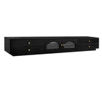 Meuble TV pour téléviseur de 95 pouces, console média extra-longue avec 2 portes et 4 tiroirs, grand meuble de rangement TV avec portes en verre cannelé