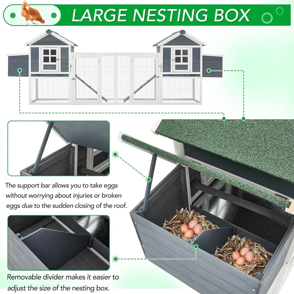 AECOJOY 144 Grand poulailler avec enclos, clapier en bois, cage pour volaille