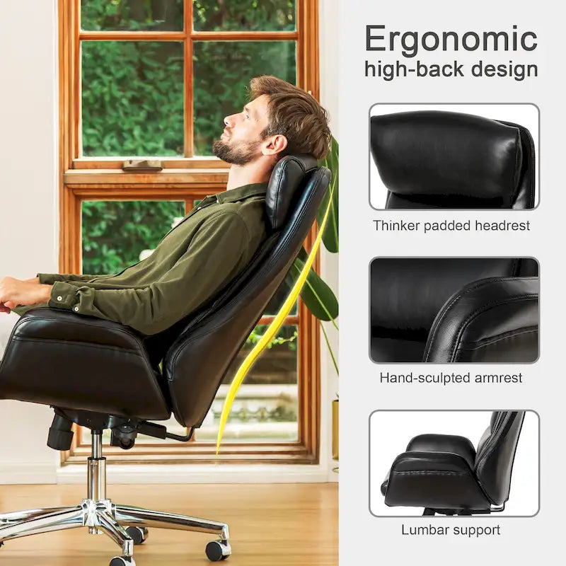 Fauteuil de bureau pivotant réglable en similicuir Glitzhome Mid-century 48 pouces