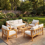 Christopher Knight Home Sunny Salon de jardin moderne 5 pièces en acacia avec table rectangulaire à lattes et 7 places