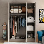 Timechee 47.2 Armoire de rangement pour vêtements avec poignées en bois massif Blanc