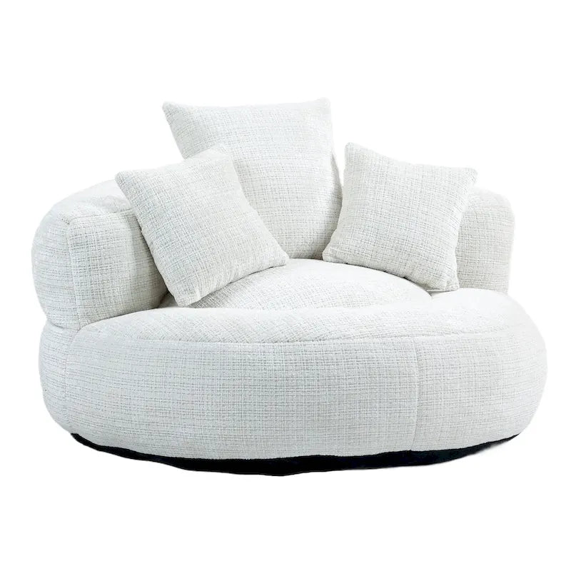 Fauteuil d'appoint rond surdimensionné avec haut dossier enveloppant, revêtement en chenille et 3 coussins