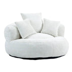 Fauteuil d'appoint rond surdimensionné avec haut dossier enveloppant, revêtement en chenille et 3 coussins