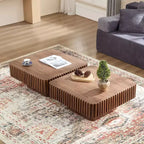 Table basse tambour artisanale moderne 31,5 po, carrée, piètement en MDF noyer