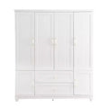 Armoire en bois blanc de 156 cm avec 2 tiroirs, tringle et étagères