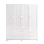 Armoire en bois blanc de 156 cm avec 2 tiroirs, tringle et étagères