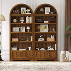 Bibliothèque arquée de 72 po avec tiroir de rangement, armoire de présentation moderne en bois à 6 niveaux avec étagères ouvertes et tiroir inférieur, porte d'armoire incurvée