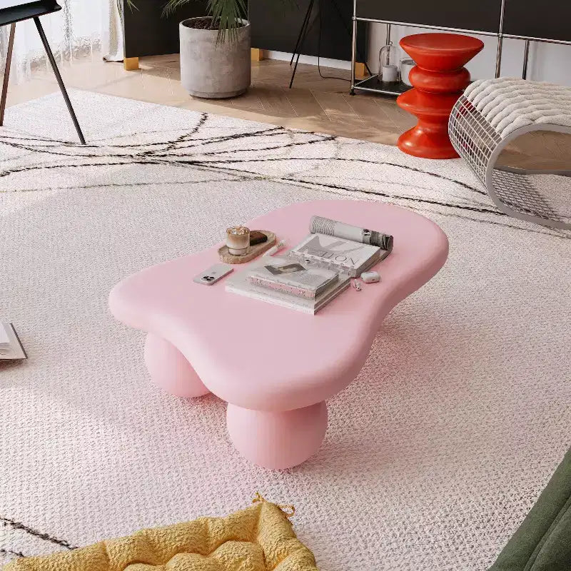 Table basse rose en forme de nuage avec pieds boules, 1 personne