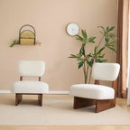 Lot de 2 chaises longues modernes beiges avec revêtement en polyester, piètement robuste en bois, pour différentes pièces