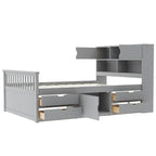 Lit plateforme capitaine double/grand avec 4 tiroirs et étagères de rangement, cadre de lit en bois massif avec tête de lit bibliothèque de rangement