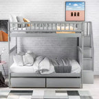 Lit superposé double sur double avec deux tiroirs de rangement et des étagères de rangement pour chambre d'enfants, d'adolescents et d'adultes