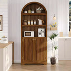 Armoire arquée haute de 183 cm, bibliothèque arquée à 5 niveaux avec doubles portes et étagère réglable, bibliothèque en bois avec rangement pour bureau à domicile