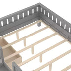 Lit pour tout-petits Bellemave Queen Size avec 14 barrières de sécurité, cadre de lit peu encombrant avec étagères intégrées et 2 tiroirs de rangement sous le lit