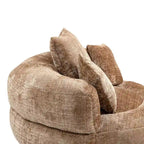 Fauteuil d'appoint rond surdimensionné avec haut dossier enveloppant, revêtement en chenille et 3 coussins