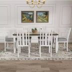 Ensemble de salle à manger extensible de style ferme pour 6 personnes, table rectangulaire et 6 chaises rembourrées