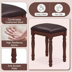 Coiffeuse vintage en bois Okak avec miroir inclinable, coiffeuse avec 5 tiroirs et tabouret rembourré, coiffeuse pour chambre à coucher