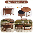 Table basse gigogne moderne avec tiroir, Table basse ronde avec rangement pour salon