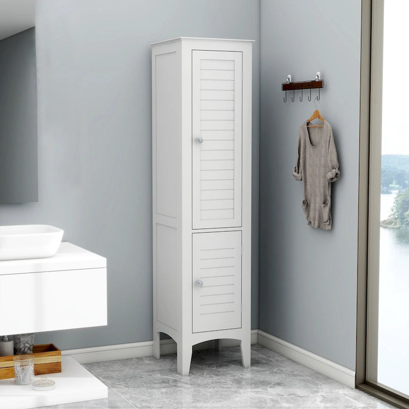 Meuble de salle de bain étroit à 5 niveaux avec 2 portes à persiennes - 15,35 x 15,35 x 63,00