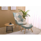 Fauteuil d'appoint avec pouf, ensemble fauteuil et pouf de salon, fauteuil d'appoint confortable pour chambre à coucher, surface en tissu à épissures créatives