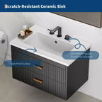 Meuble-lavabo suspendu - Meuble de salle de bain mural moderne avec vasque en céramique, 2 grands tiroirs, étanche et facile à nettoyer