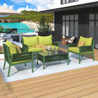 Ensemble de mobilier de patio 4 pièces, ensemble de conversation de jardin extérieur avec table en verre trempé, sièges profonds et coussins épais