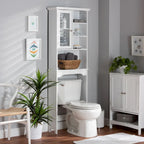 Meuble de rangement de salle de bain mural au-dessus des toilettes en bois blanc avec finition.