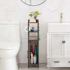 Meuble colonne de salle de bain en bois, Meuble de rangement de salle de bain compact à poser d'angle avec portes et étagères, Porte-rouleau de papier toilette
