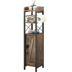 Meuble colonne de salle de bain en bois, Meuble de rangement de salle de bain compact à poser d'angle avec portes et étagères, Porte-rouleau de papier toilette