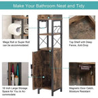 Meuble colonne de salle de bain en bois, Meuble de rangement de salle de bain compact à poser d'angle avec portes et étagères, Porte-rouleau de papier toilette