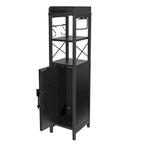 Meuble colonne de salle de bain en bois, Meuble de rangement de salle de bain compact à poser d'angle avec portes et étagères, Porte-rouleau de papier toilette