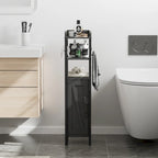 Meuble colonne de salle de bain en bois, Meuble de rangement de salle de bain compact à poser d'angle avec portes et étagères, Porte-rouleau de papier toilette