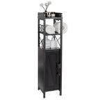 Meuble colonne de salle de bain en bois, Meuble de rangement de salle de bain compact à poser d'angle avec portes et étagères, Porte-rouleau de papier toilette
